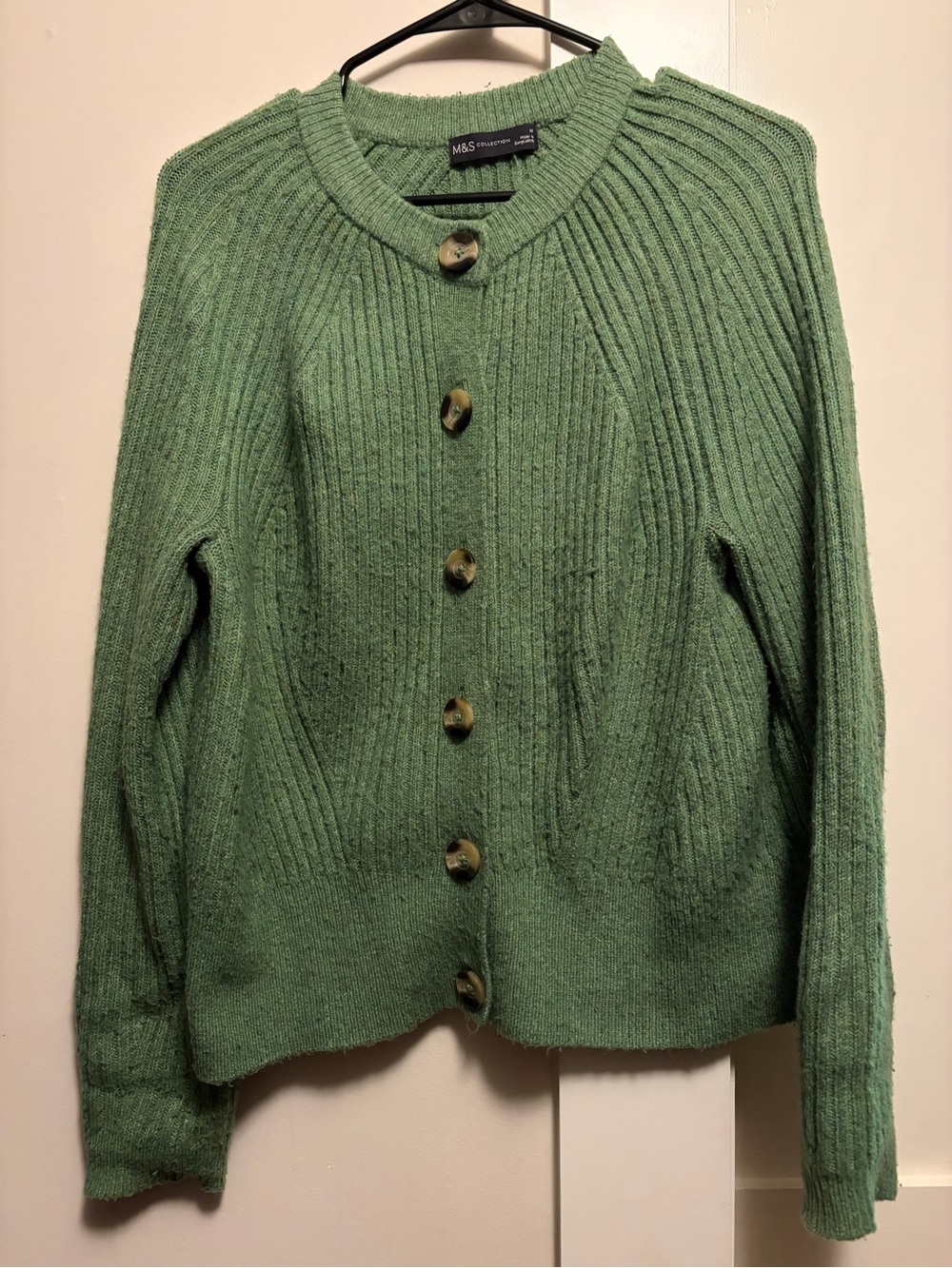 Green Ribbed Button Cardigan